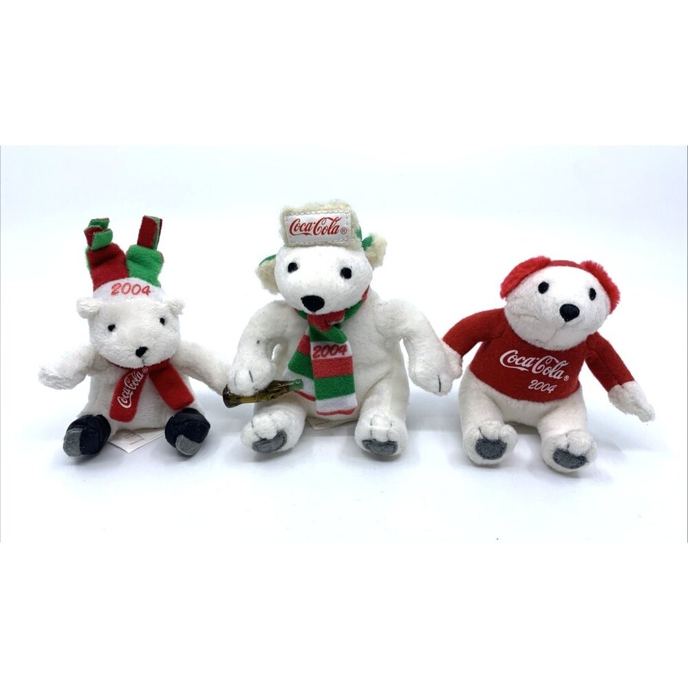 3 2004 Coca-Cola McDonalds Mini Plush Polar Bears 3-4" Christmas Ear Muffs Vtg